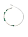 thumb Brass Imitation Pearl Irregular Minimalist Asymmetrical Chain Beaded Necklace 0