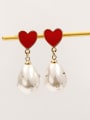 thumb Brass Imitation Pearl Enamel Heart Minimalist Drop Trend Korean Fashion Earring 0