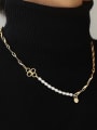 thumb Brass Freshwater Pearl Geometric Vintage Hollow Chain Necklace 1