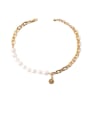 thumb Brass Freshwater Pearl Geometric Chain Vintage Necklace 3