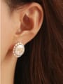thumb Brass Freshwater Pearl Flower Vintage Clip Earring 1