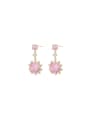 thumb Brass Cubic Zirconia Pink Flower Dainty Drop Earring 0