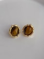 thumb Brass Tiger Eye Geometric Vintage Stud Earring 1