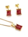 thumb Brass Rectangle  Cubic Zirconia Earring and Necklace Set 0