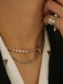 thumb Brass Imitation Pearl Locket Vintage Multi Strand Necklace 1