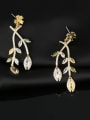 thumb Brass Cubic Zirconia Leaf Luxury Cluster Earring 2