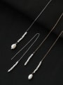 thumb Brass Freshwater Pearl  (Asymmetric Design) Tassel Minimalist Threader Earring 3