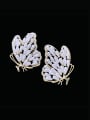thumb Brass Imitation Pearl Butterfly Statement Stud Earring 1