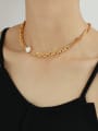 thumb Brass Imitation Pearl Hollow Geometric Chain Vintage Necklace 1