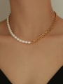thumb Brass Freshwater Pearl Asymmetry Geometric Vintage Necklace 1