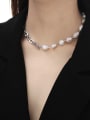 thumb Brass Freshwater Pearl Geometric  Chain Hip Hop Necklace 1