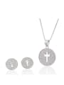 thumb Brass Cross  Cubic Zirconia Earring and Necklace Set 0