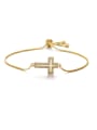 thumb Brass Cubic Zirconia Hollow Cross Minimalist Adjustable Bracelet 0