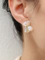 thumb Brass Imitation Pearl Bear Cute Stud Earring 1