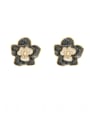 thumb Brass Imitation Pearl Enamel Flower Vintage Clip Earring 0