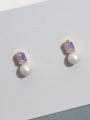 thumb Copper Imitation Pearl Square Glass stone Minimalist Stud Trend Korean Fashion Earring 2