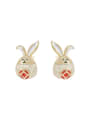 thumb Brass Cubic Zirconia Enamel Rabbit Cute Stud Earring 0