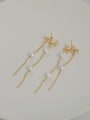 thumb Brass Cubic Zirconia Bowknot Dainty Threader Earring 2