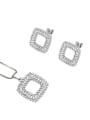 thumb Brass Rhinestone  Minimalist Square Earring and Necklace Set 1