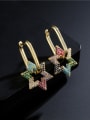 thumb Brass Cubic Zirconia  Vintage Five-pointed star Huggie Earring 2