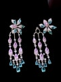 thumb Brass Cubic Zirconia Multi Color Flower Statement Cluster Earring 1