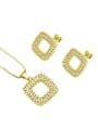 thumb Brass Rhinestone  Minimalist Square Earring and Necklace Set 0