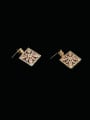 thumb Brass Cubic Zirconia Square Luxury Cluster Earring 1