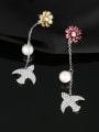 thumb Brass Cubic Zirconia Bird Flower Luxury Cluster Earring 2