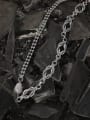 thumb Brass Imitation Pearl Geometric Vintage Asymmetrical Chain Necklace 1