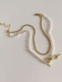 thumb Brass Imitation Pearl Bowknot Trend Multi Strand Bead Chain Necklace 0