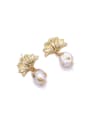 thumb Brass Freshwater Pearl Flower Vintage Drop Earring 0