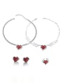 thumb Brass Cubic Zirconia Hip Hop Heart Earring Ring and Necklace Set 0