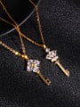 thumb Copper Cubic Zirconia Key Trend Fan Pendant Necklace 2