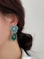 thumb 925 Sterling Silver Resin Green Geometric Vintage Stud Earring 1