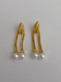 thumb Brass Imitation Pearl Tassel Minimalist Drop Earring 0
