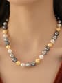 thumb Brass Imitation Pearl Round Vintage Beaded Necklace 1