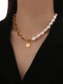 thumb Brass Freshwater Pearl Geometric Chain Vintage Necklace 1