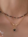 thumb Brass Enamel Heart Vintage Beaded Necklace 1