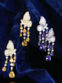 thumb Brass Cubic Zirconia Butterfly Statement Cluster Earring 3