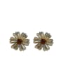 thumb Mixed Metal Crystal Brown Flower Classic Stud Earring 0