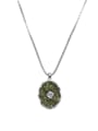 thumb Brass Cubic Zirconia Green Round Vintage Necklace 1