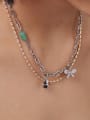 thumb Brass Cubic Zirconia Bowknot Hip Hop Multi Strand Necklace 1