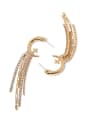 thumb Brass Cubic Zirconia Moon Tassel Vintage Threader Earring 0