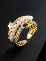 thumb Brass Imitation Pearl Geometric Vintage Stackable Ring 2