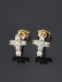 thumb Brass Cubic Zirconia Cross Vintage Stud Earring 2