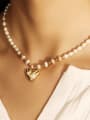 thumb Brass Imitation Pearl Heart Vintage Necklace 1