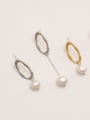 thumb Brass Imitation Pearl Asymmetry Geometric Minimalist Drop Trend Korean Fashion Earring 4