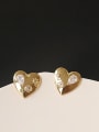 thumb Brass Rhinestone White Heart Minimalist Stud Earring 2