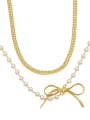 thumb Brass Imitation Pearl Bowknot Trend Multi Strand Bead Chain Necklace 2