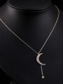 thumb Brass Cubic Zirconia Moon Minimalist Tassel Necklace 2